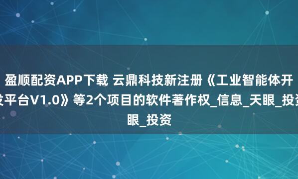 盈顺配资APP下载 云鼎科技新注册《工业智能体开发平台V1.0》等2个项目的软件著作权_信息_天眼_投资