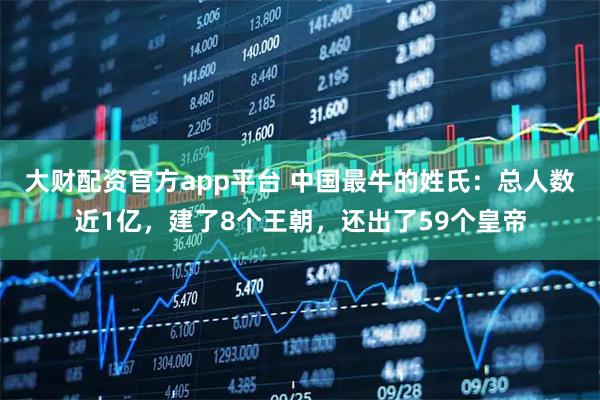 大财配资官方app平台 中国最牛的姓氏：总人数近1亿，建了8个王朝，还出了59个皇帝