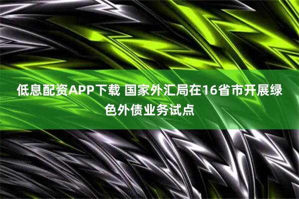 低息配资APP下载 国家外汇局在16省市开展绿色外债业务试点